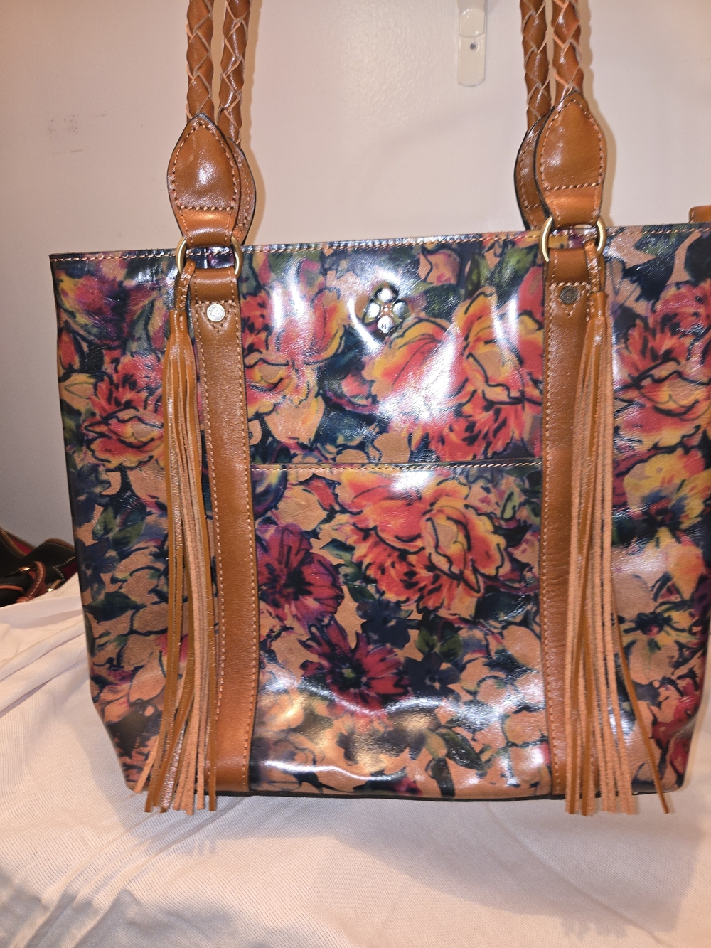 Patricia Nash Floral Tote in Multicolor with Brown Trim